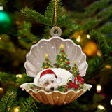 Cute Maltese Sleeping in Pearl Dog Christmas Ornament Flat Acrylic