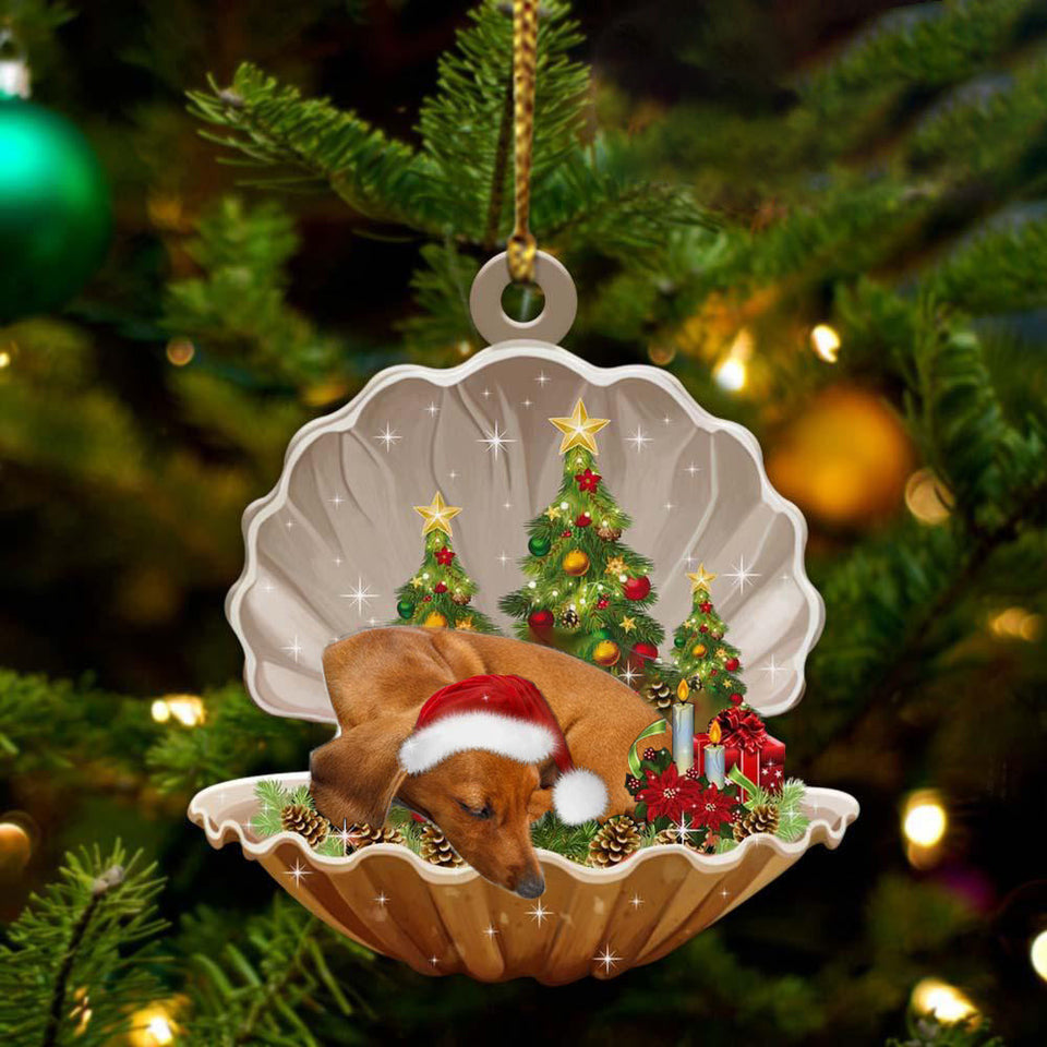 Cute Dachshund Sleeping in Pearl Dog Christmas Ornament Flat Acrylic