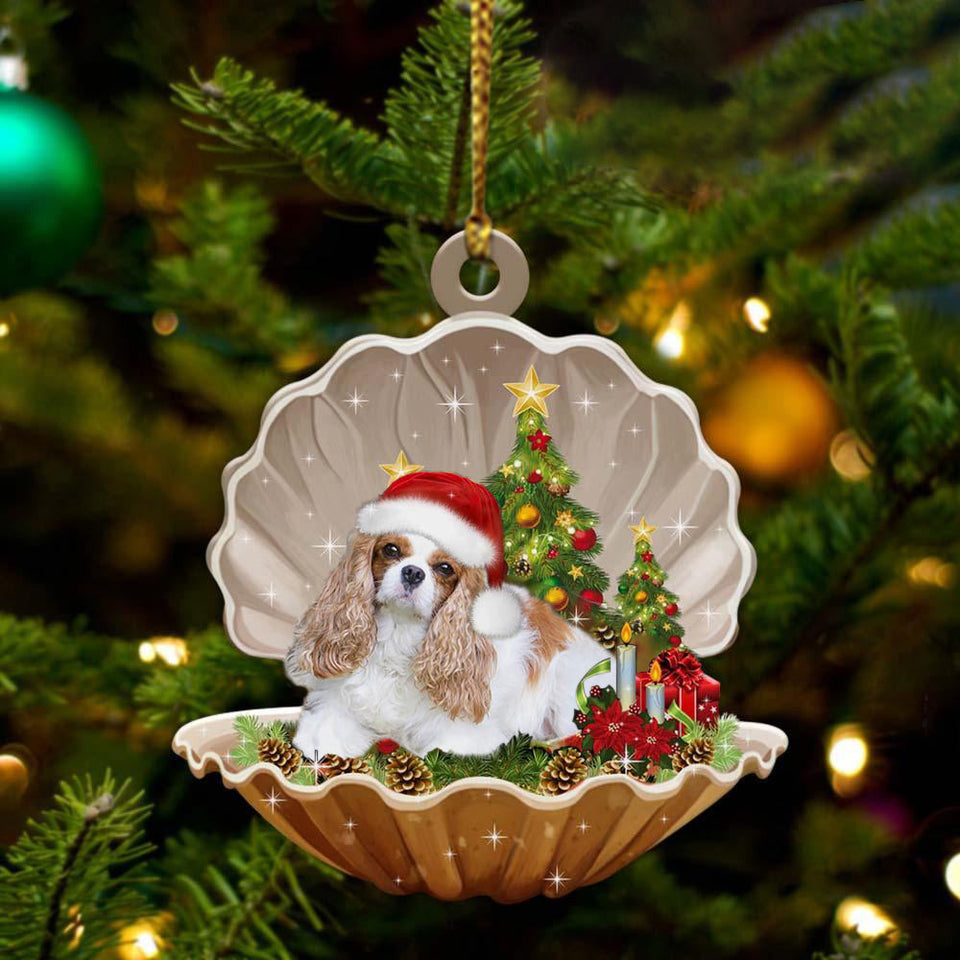 Cute Cavalier King Charles Spaniel Sleeping in Pearl Dog Christmas Ornament Flat Acrylic