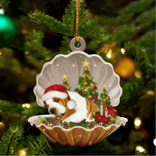 Cute Basset Hound Sleeping in Pearl Dog Christmas Ornament Flat Acrylic
