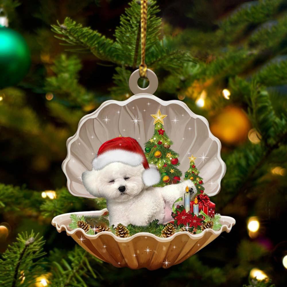 Cute Bichon Frise Sleeping in Pearl Dog Christmas Ornament Flat Acrylic