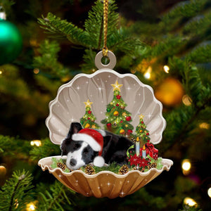 Cute Border Collie Sleeping in Pearl Dog Christmas Ornament Flat Acrylic