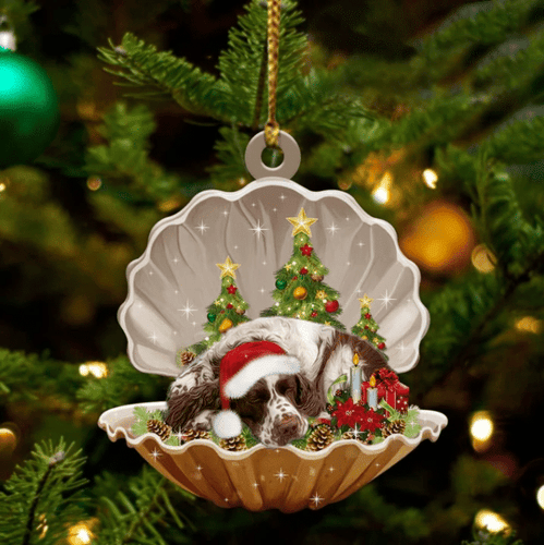 Cute English Springer Spaniel Sleeping in Pearl Dog Christmas Ornament Flat Acrylic