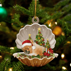 Cute Pomeranian Sleeping in Pearl Dog Christmas Ornament Flat Acrylic