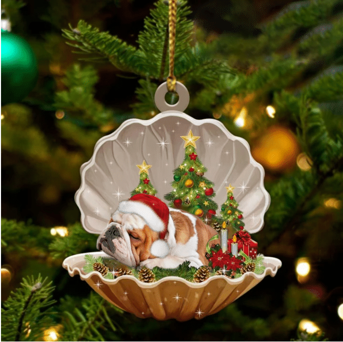 Cute Bulldog Sleeping in Pearl Dog Christmas Ornament Flat Acrylic