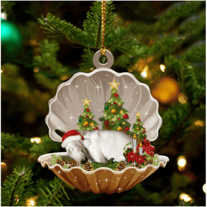 Cute Bull Terrier Sleeping in Pearl Dog Christmas Ornament Flat Acrylic