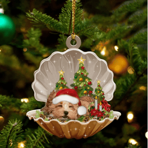 Cute Maltipoo Sleeping in Pearl Dog Christmas Ornament Flat Acrylic