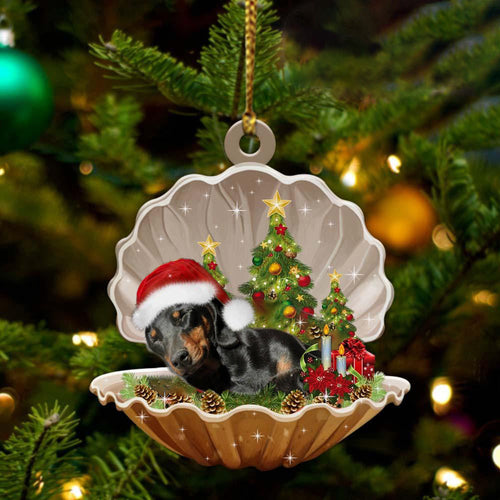 Cute Black And Tan Dachshund Sleeping in Pearl Dog Christmas Ornament Flat Acrylic