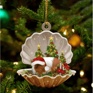 Cute Cute Guinea Pig Sleeping in Pearl Dog Christmas Ornament Flat Acrylic