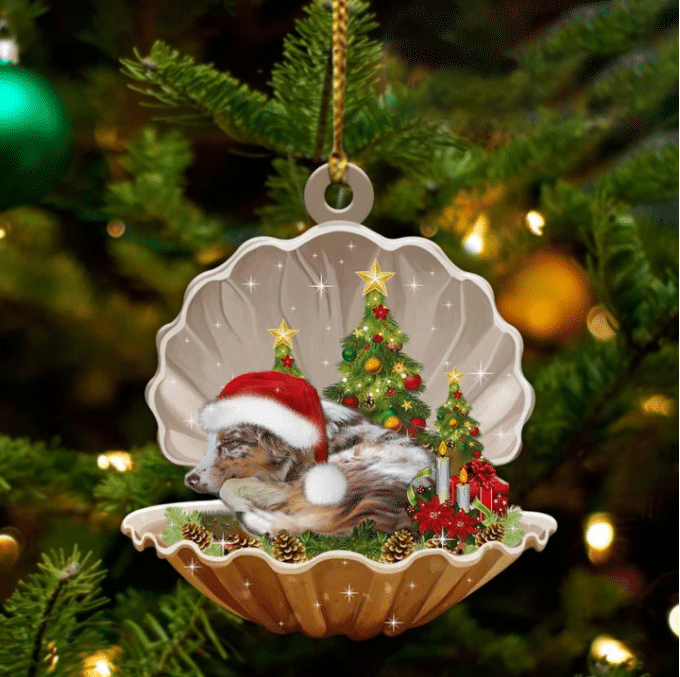 Cute Australian Shepherd Sleeping in Pearl Dog Christmas Ornament Flat Acrylic