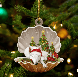 Cute White German Shepherd Sleeping in Pearl Dog Christmas Ornament Flat Acrylic