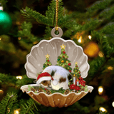 Cute Papillon Sleeping in Pearl Dog Christmas Ornament Flat Acrylic