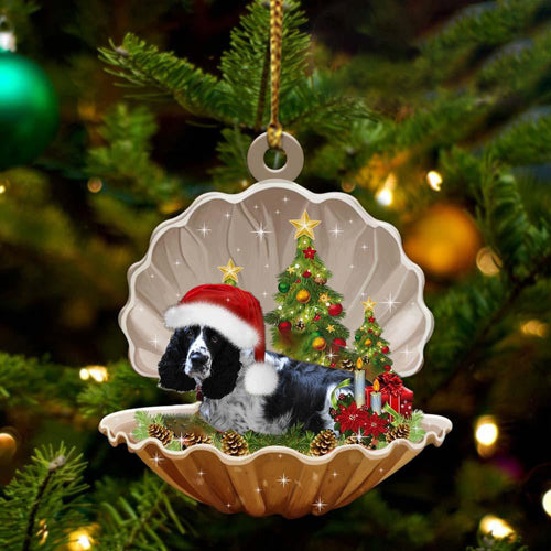 Cute Black And White English Springer Sleeping in Pearl Dog Christmas Ornament Flat Acrylic