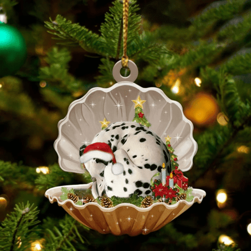 Cute Dalmatian Sleeping in Pearl Dog Christmas Ornament Flat Acrylic