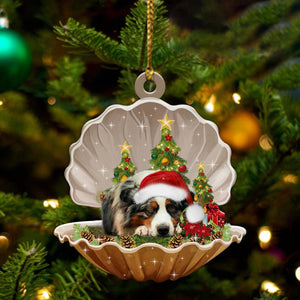 Cute Australian Shepherd Sleeping in Pearl Dog Christmas Ornament Flat Acrylic