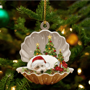 Cute Maltese Sleeping in Pearl Dog Christmas Ornament Flat Acrylic