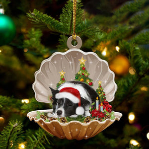 Cute Border Collie Sleeping in Pearl Dog Christmas Ornament Flat Acrylic