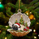 Cute Pug Sleeping in Pearl Dog Christmas Ornament Flat Acrylic