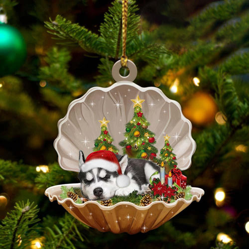 Cute Siberian Husky Sleeping in Pearl Dog Christmas Ornament Flat Acrylic