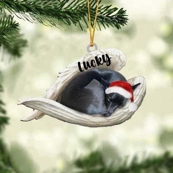 Personalized Schipperke Sleeping Angel Christmas Flat Acrylic Dog Ornament Memorial Dog Gift