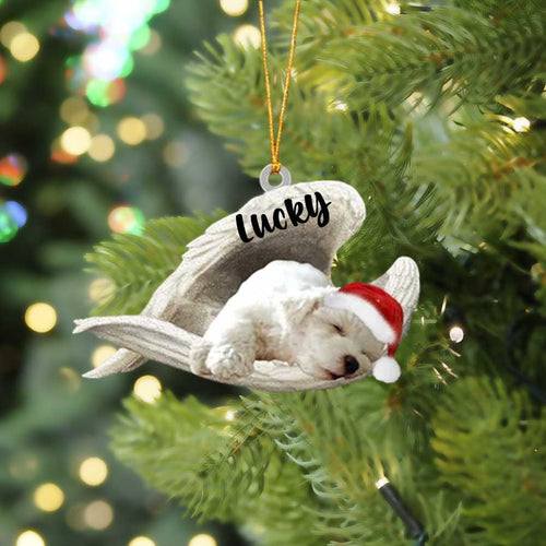 Personalized White Poodle Sleeping Angel Christmas Flat Acrylic Dog Ornament Memorial Dog Gift