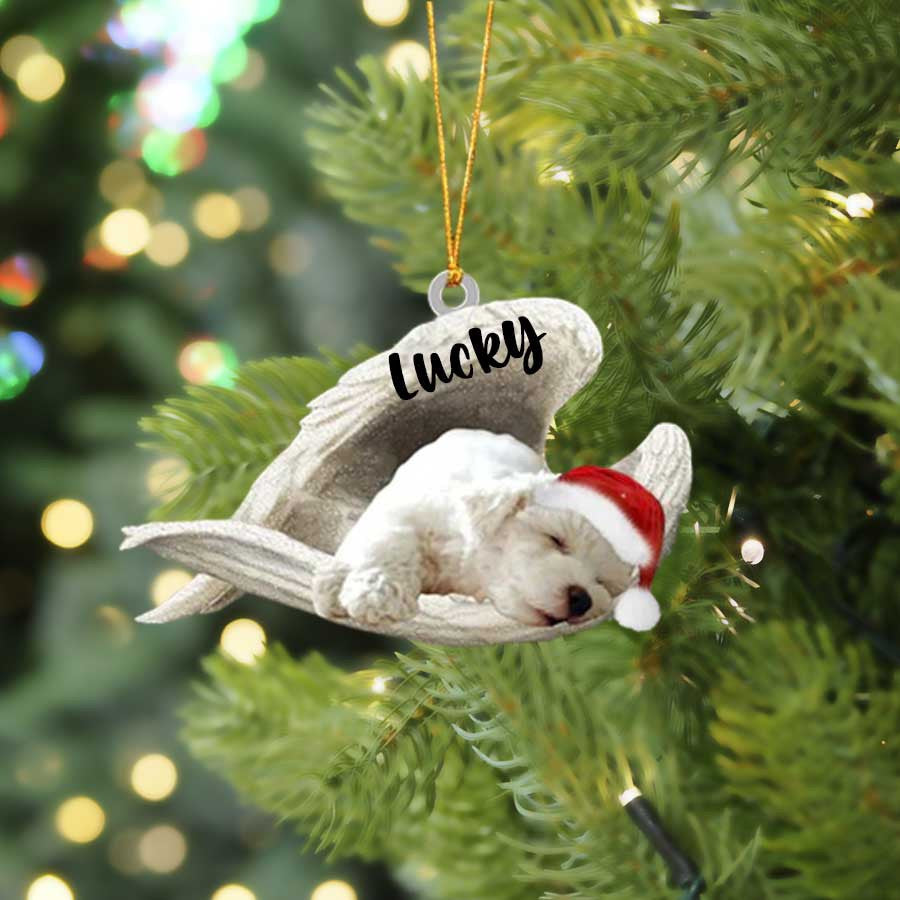 Personalized White Poodle Sleeping Angel Christmas Flat Acrylic Dog Ornament Memorial Dog Gift