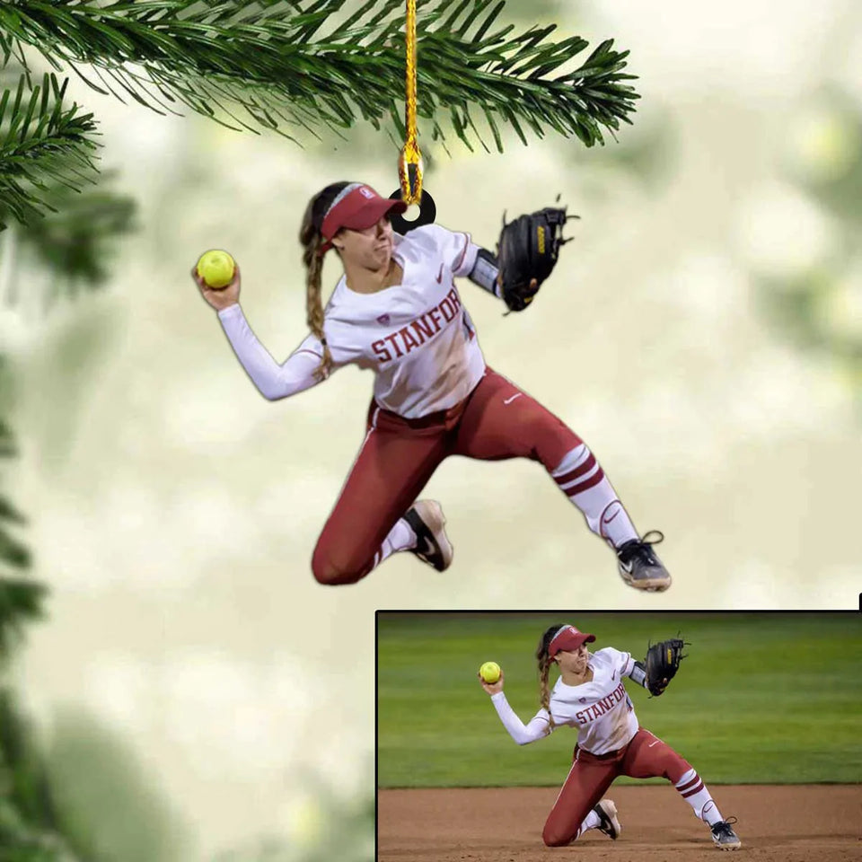 Custom Photo Softball Ornament for Daughter, Custom Acrylic Softball Christmas Ornament for Daughter, Mom HB