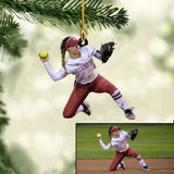 Custom Photo Softball Ornament for Daughter, Custom Acrylic Softball Christmas Ornament for Daughter, Mom HB