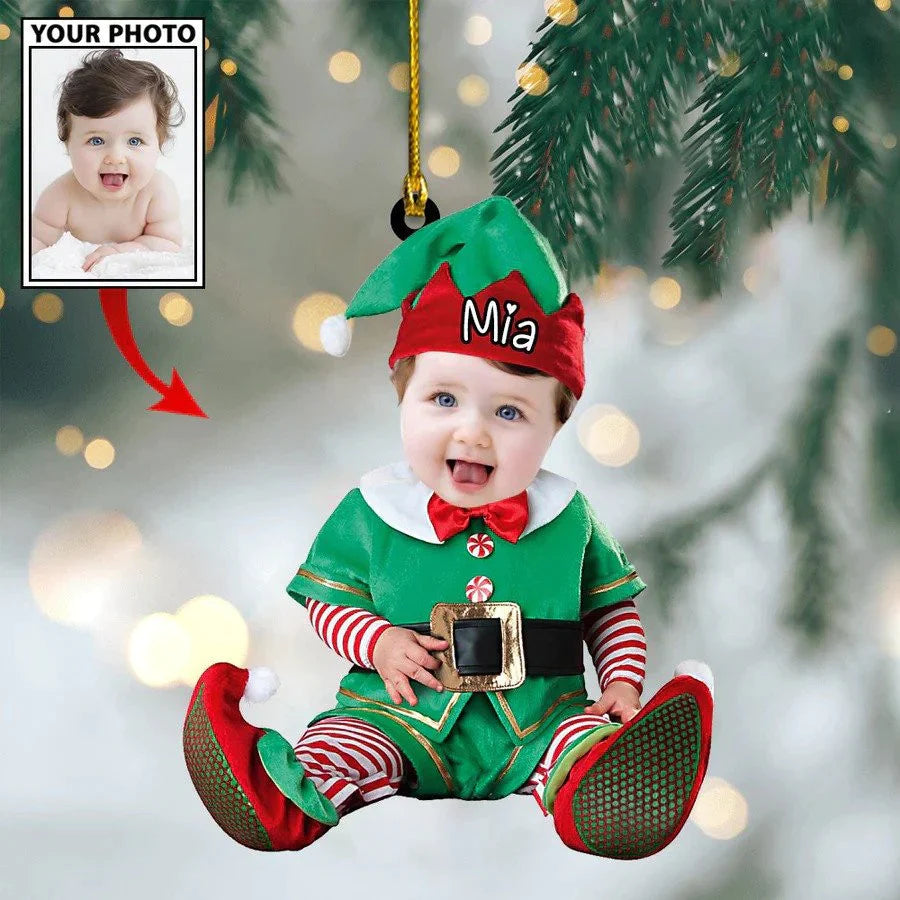 Custom Baby Cute Photo With Name for Christmas Ornament