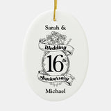 16Th Wedding Anniversary Black And White Roses Ceramic Ornament