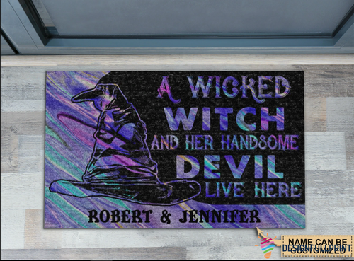 Witch Gift Witch Craft Wicked Witch Devil Live Here Non-Slip Rubber Backing Doormat LH Gift For Family Gift For Witch Gift For Couple