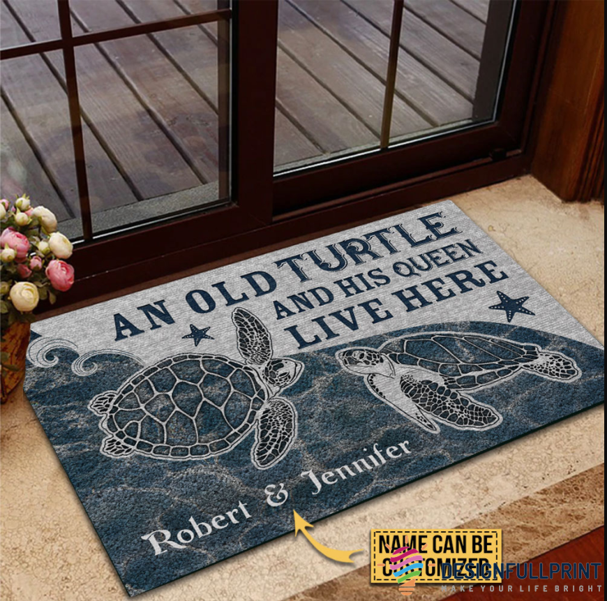 Sea Turtle Couple Live Here Customized Non-Slip Rubber Backing Doormat LH Sea Turtle Gift Gift For Family Gift For Couple