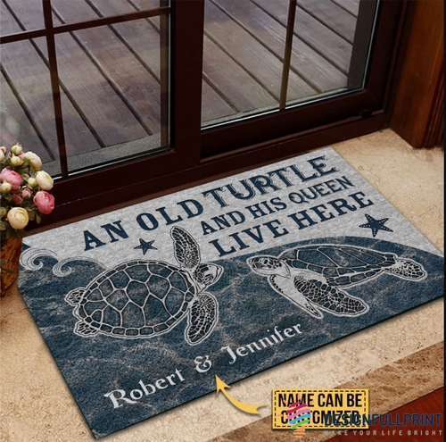 Sea Turtle Couple Live Here Customized Non-Slip Rubber Backing Doormat LH Sea Turtle Gift Gift For Family Gift For Couple
