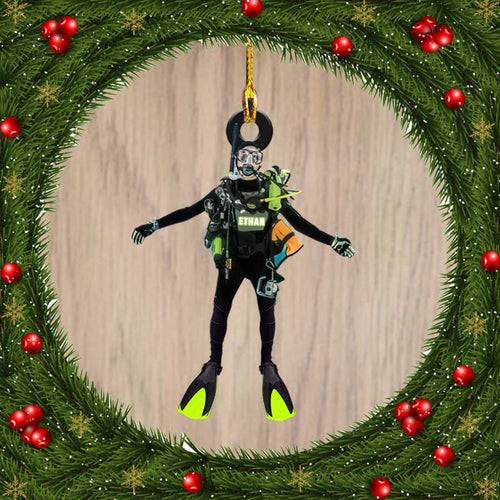 Ornament - Personalized Name Scuba Diver Custom Shaped Ornament Hanger Decor, Custom Shaped Flat Ornament Christmas, Christmas Decor