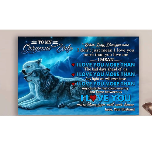 Anniversary Gift For Wife I Love You More Wolf Canvas Wall Art, Wall Decor Visual Arts