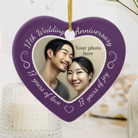 17Th Wedding Anniversary Heart Photo Ceramic Ornament