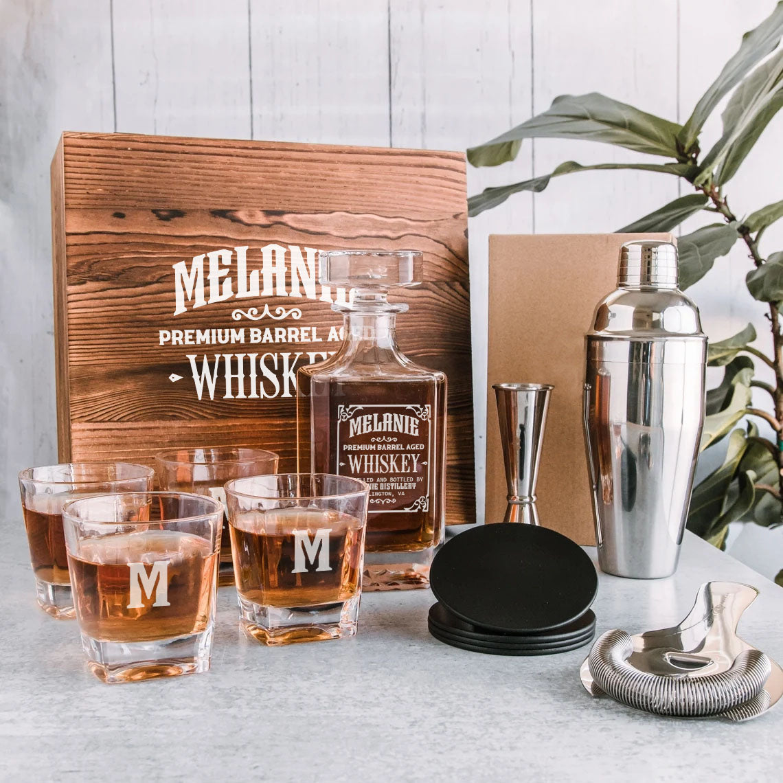 MELANIE Personalized Whiskey Decanter Set 6