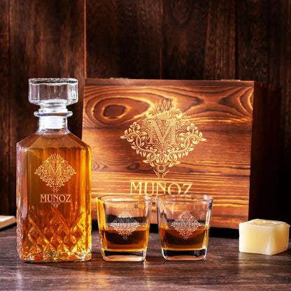 MUNOZ Personalized Decanter Set wooden box and Ice 5
