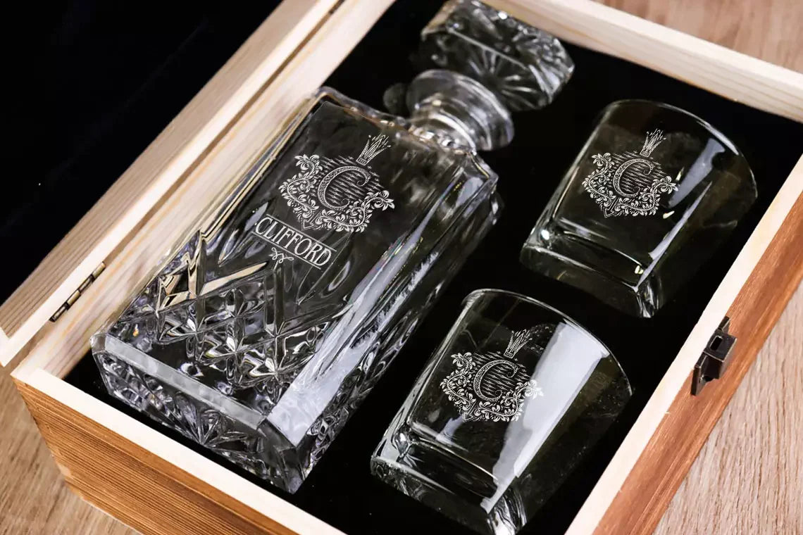 CLIFFORD 13K3 Personalized Decanter Set wooden box and Ice 5