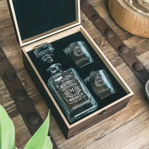 MCDERMOTT Personalized Decanter Set wooden box and Ice 9