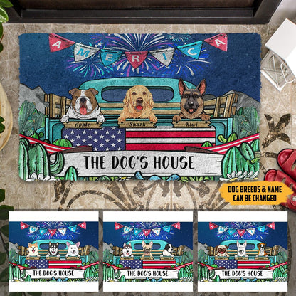 The Dog Family In Beautiful Work Fire Sky Catus Indepenence Day Personalized Doormat