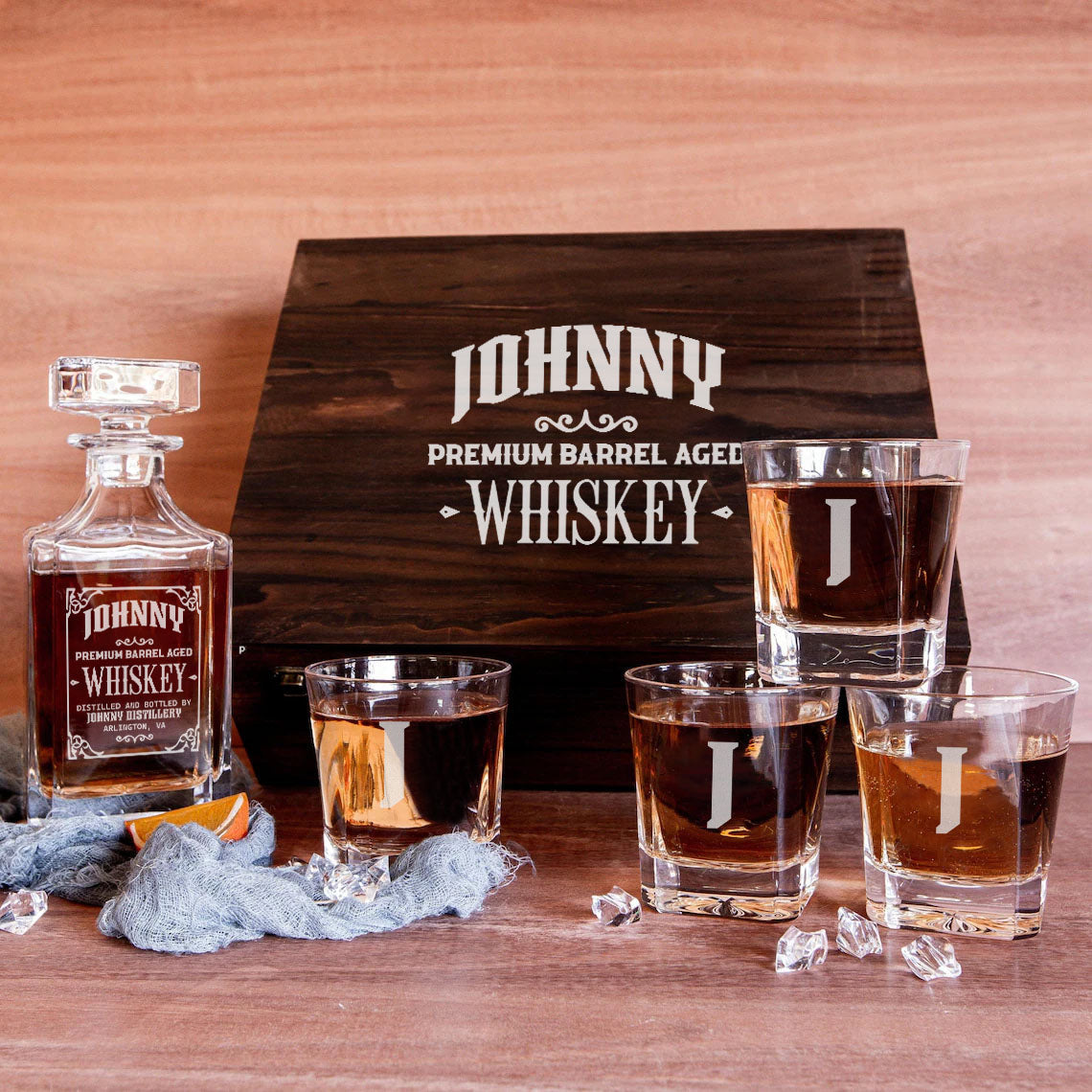 JOHNNY Personalized Whiskey Decanter Set 6