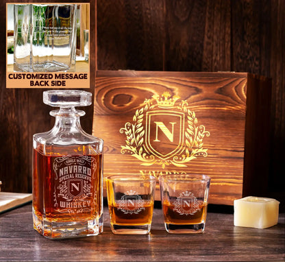 NAVARRO Personalized Decanter Set wooden box and Ice 9