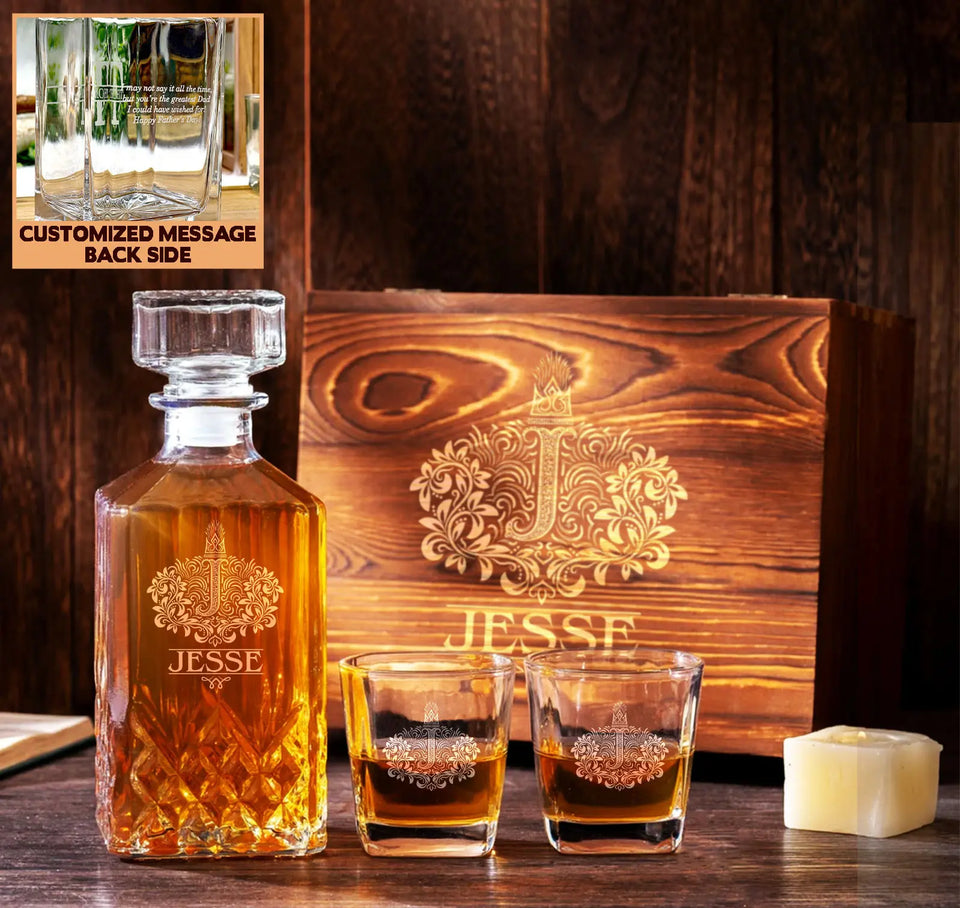 JESSE Personalized Decanter Set wooden box and Ice 5