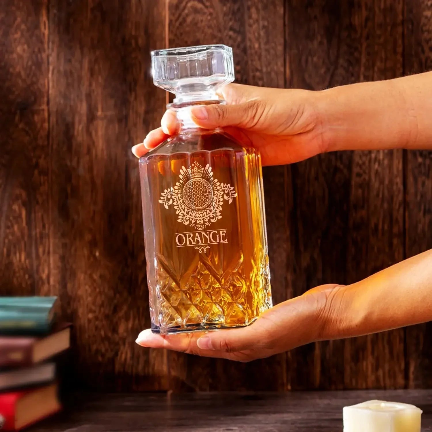 ORANGE 13K4 Personalized Decanter Set wooden box and Ice 5