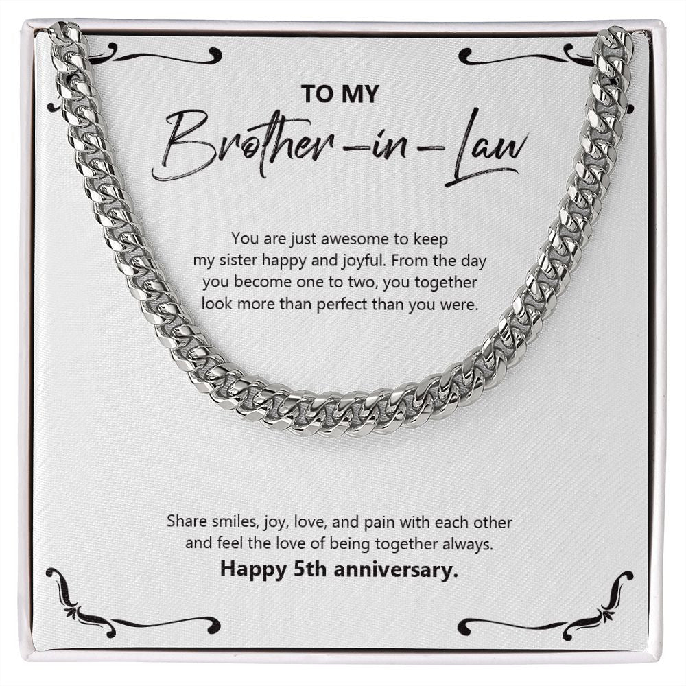 "Become One To Two" Brother In Law 5th Wedding Anniversary Necklace Gift From Sister-In-Law Brother-In-Law Cuban Link Chain Jewelry Box