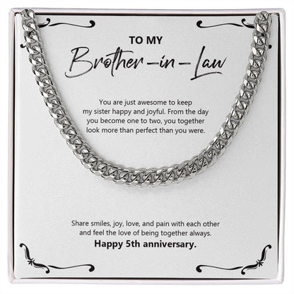 "Become One To Two" Brother In Law 5th Wedding Anniversary Necklace Gift From Sister-In-Law Brother-In-Law Cuban Link Chain Jewelry Box