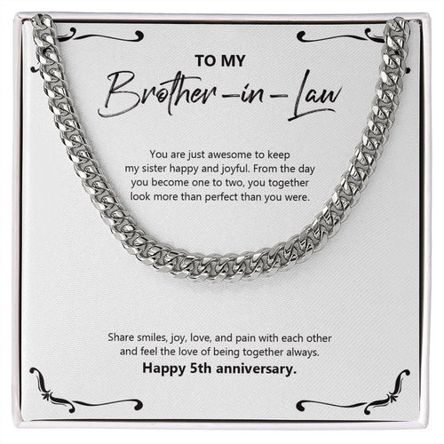 "Become One To Two" Brother In Law 5th Wedding Anniversary Necklace Gift From Sister-In-Law Brother-In-Law Cuban Link Chain Jewelry Box