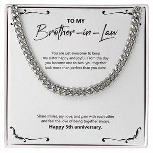 "Become One To Two" Brother In Law 5th Wedding Anniversary Necklace Gift From Sister-In-Law Brother-In-Law Cuban Link Chain Jewelry Box