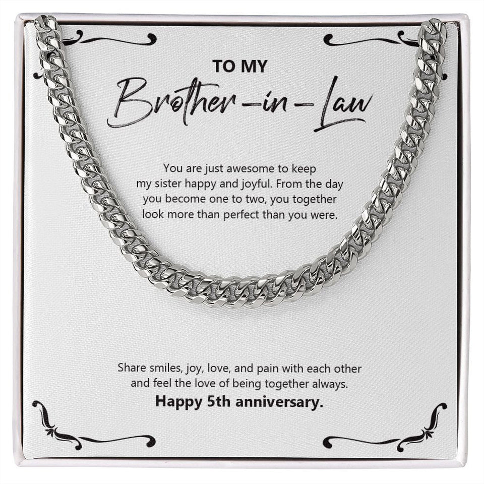 "Become One To Two" Brother In Law 5th Wedding Anniversary Necklace Gift From Sister-In-Law Brother-In-Law Cuban Link Chain Jewelry Box